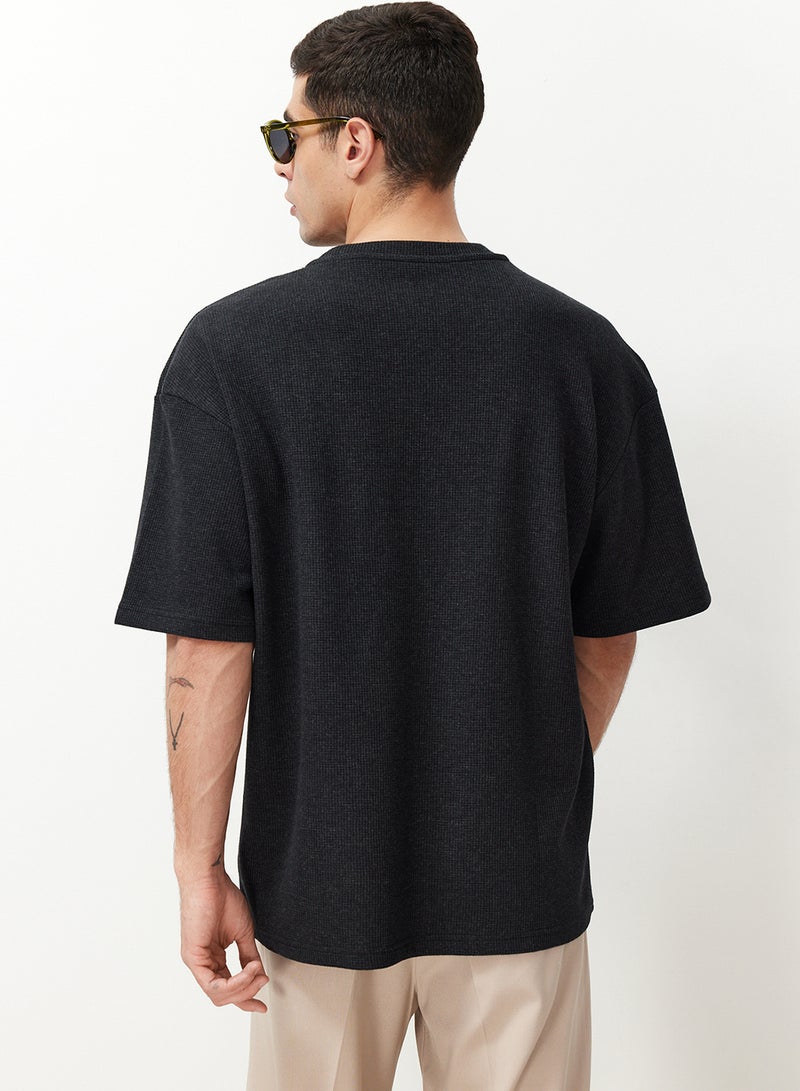 trendyol Anthracite Oversize Textured Waffle Short Sleeve Basic T-Shirt TMNSS22TS00049 - Image 2