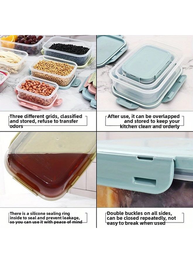 Green Foldable Stackable Lunch Box Set Space Saving Microwave Food Storage - Image 4