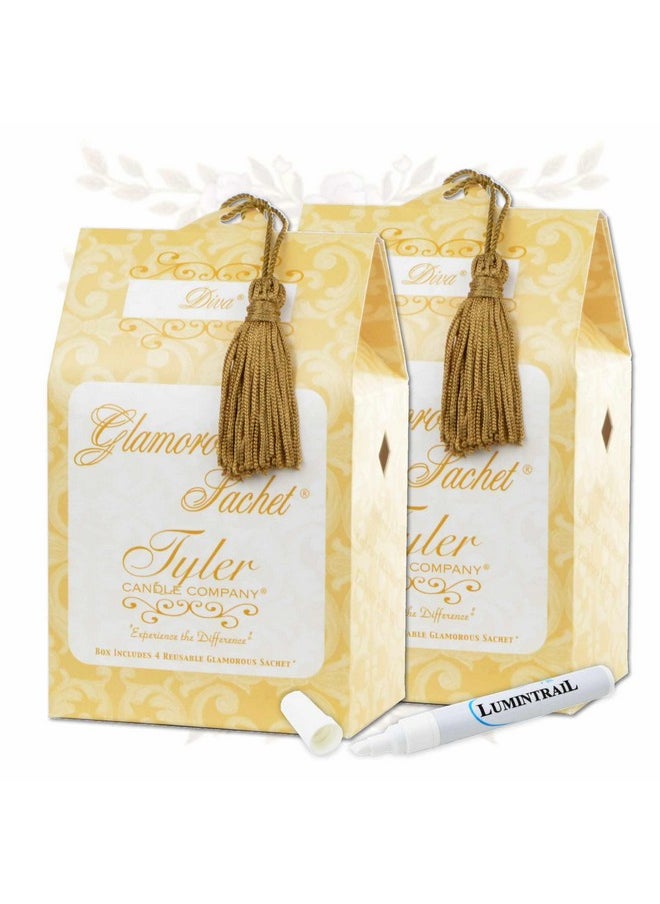 Lumintrail Le Diva Dryer Sachets, 8 Glamorous Reusable Dryer Sachets, 2 Pack (4 Per Pack) Bundle With Lumintrail Stain Remover Pen, Home Laundry Softener Sheets, Scent For Clean Fabric Detergent Beads  - Image 1
