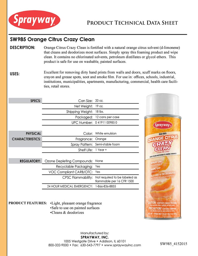 Sprayway SW985 Orange Citrus Crazy Clean, 19oz (985) - Image 2