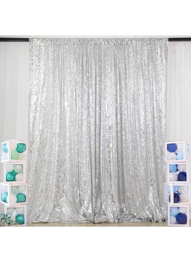 ShinyBeauty Sequin Curtainbackdrop5Ftx10Ftsilversequin Fabric Photo Booth Backdrop  - Image 1