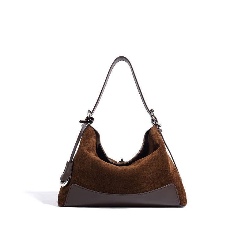 Women's Suede Leather Shoulder Tote Bag, Large Capacity Minimalist Commuter Handbag - Image 5