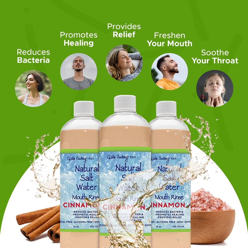 Dale Audrey 3 Pack Natural Saltwater Mouth Rinse | Himalayan Pink Salt Water Oral Rinse | Organic Cinnamon Flavor Fluoride & Alcohol Free Mouthwash for Fresh Breath | Natural Gum Care Mouthwash-16 FL Oz - Image 4