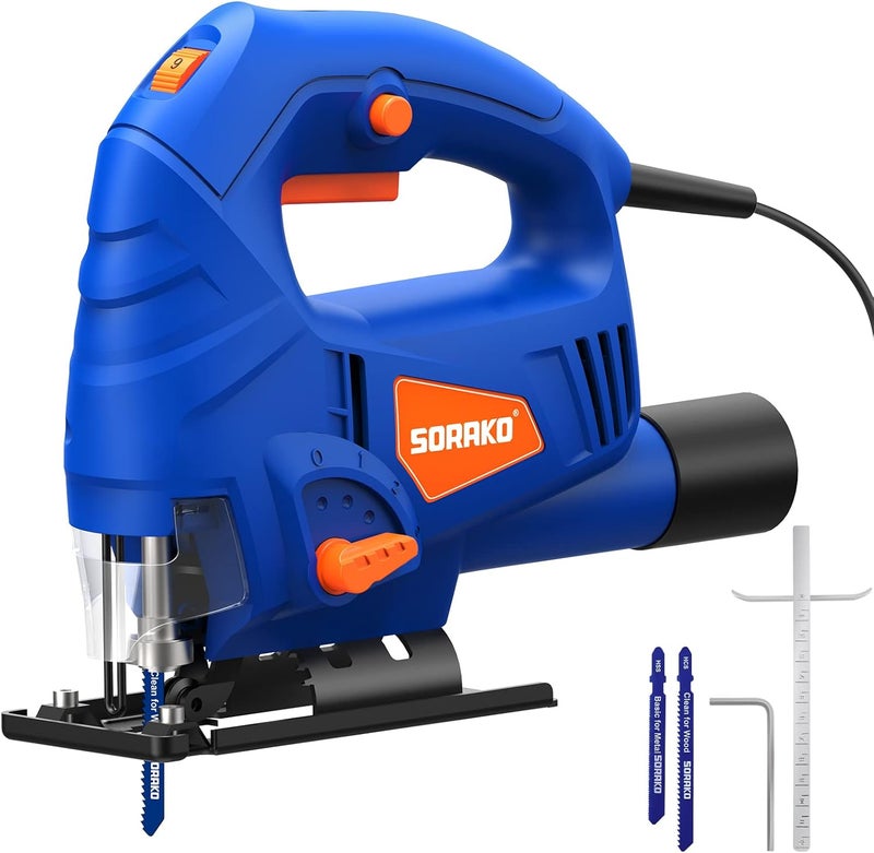 SORAKO Jigsaw, 600W Electric Jigsaw Tool, 800-3000SPM Cutting in Wood 60mm, 6 Variable Speeds, 3 Orbital Sets, Bevel Cutting 45¡ã, Corded Jig Saw for Wood and Metal Cutting - Image 1
