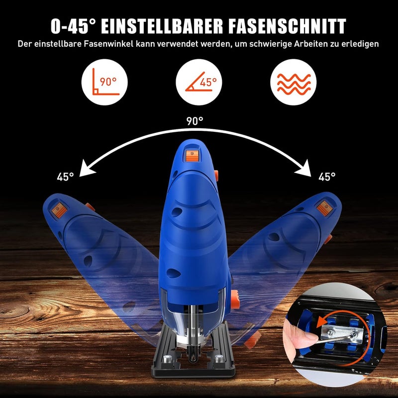 SORAKO Jigsaw, 600W Electric Jigsaw Tool, 800-3000SPM Cutting in Wood 60mm, 6 Variable Speeds, 3 Orbital Sets, Bevel Cutting 45¡ã, Corded Jig Saw for Wood and Metal Cutting - Image 2