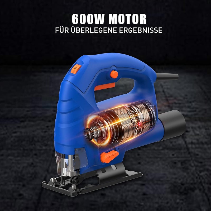 SORAKO Jigsaw, 600W Electric Jigsaw Tool, 800-3000SPM Cutting in Wood 60mm, 6 Variable Speeds, 3 Orbital Sets, Bevel Cutting 45¡ã, Corded Jig Saw for Wood and Metal Cutting - Image 5