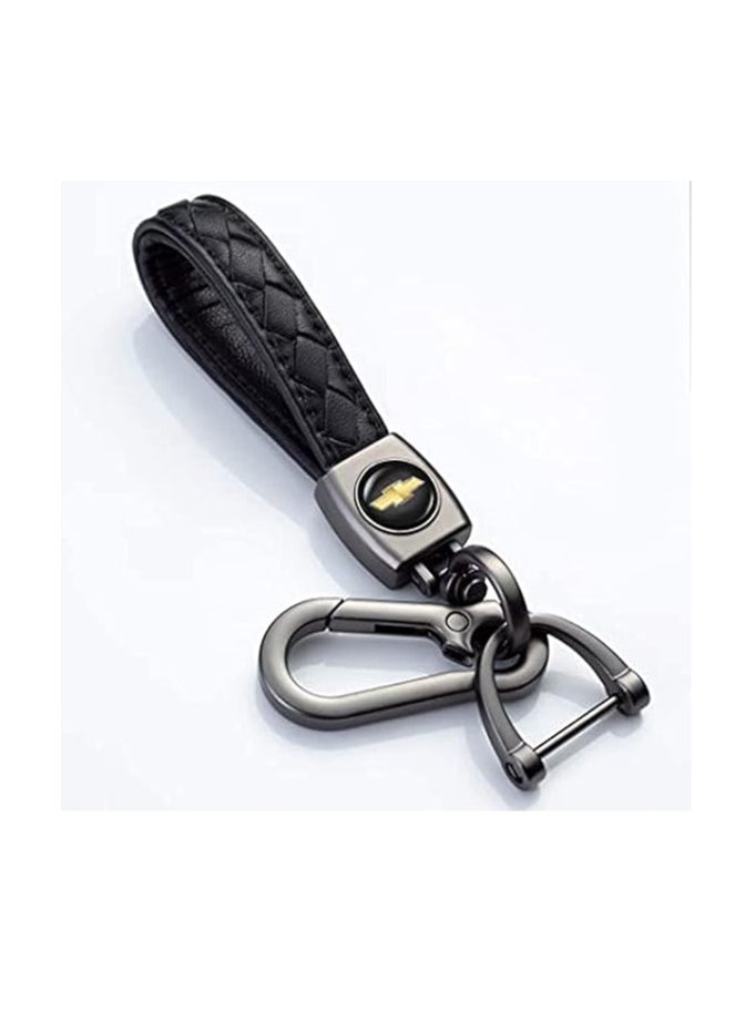 Najwa Genuine Leather Car Logo Keychain for Chevrolet Car, Business Key Chain Suit Alloy Metal Chain Keyring Styling Decoration Accessories Keyring with Logo Gift for Women and Men (Black)  - Image 1