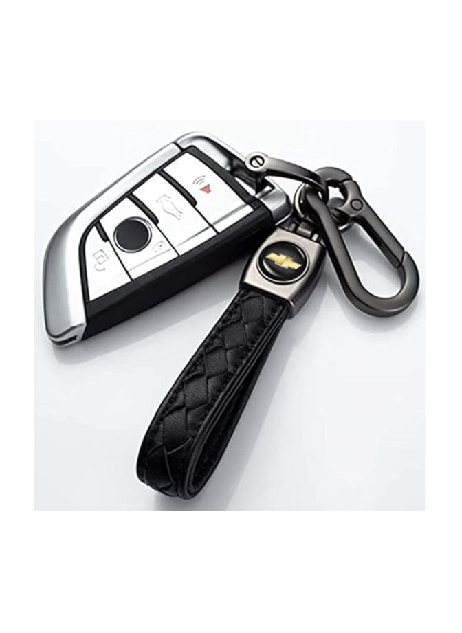 Najwa Genuine Leather Car Logo Keychain for Chevrolet Car, Business Key Chain Suit Alloy Metal Chain Keyring Styling Decoration Accessories Keyring with Logo Gift for Women and Men (Black)  - Image 4