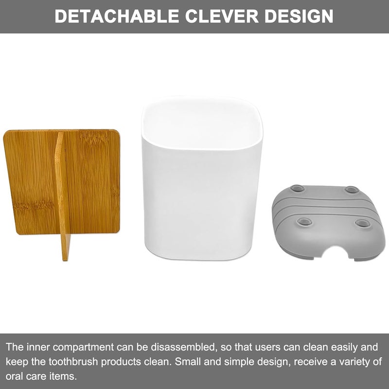 Scartink Toothbrush Holder with Bamboo Divider - Detachable Bathroom Organizer with 3 Slots for Toothbrush and Toothpaste (Grey) - Image 3