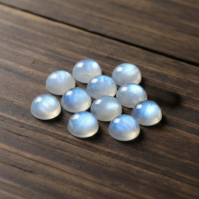 Myhealingworld 7mm Round Blue Fire AAA Quality Natural Rainbow Moonstone Calibrated Cabochon Loose Gemstone 11 pcs Box. - Image 2