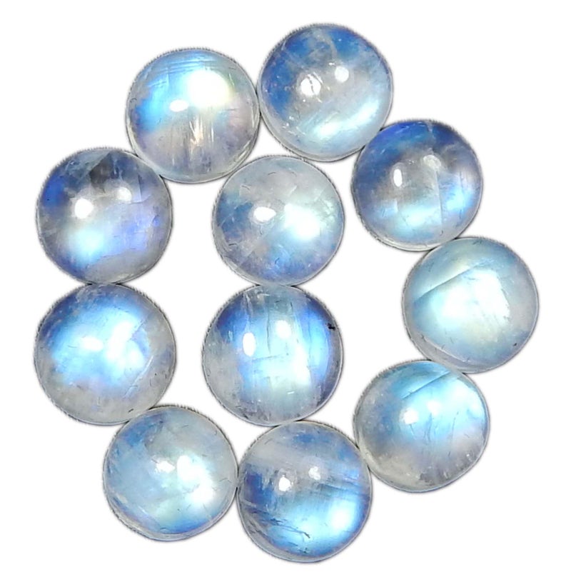 Myhealingworld 7mm Round Blue Fire AAA Quality Natural Rainbow Moonstone Calibrated Cabochon Loose Gemstone 11 pcs Box. - Image 1