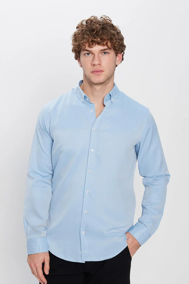 Tudors Slim Fit Button Collar Cotton Easy-Iron Plain Men's Shirt