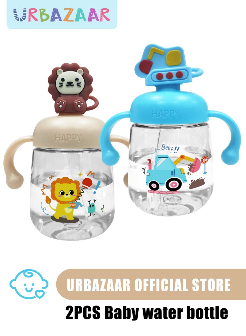 URbazaar 2-Pcs Baby Sippy Cups For 6 Months +, 350ml Baby Cup with Weighted Straw and Easy Grip Handles, Kids Water Bottle with Simple Flip Lid, 360 Degree Spill Proof Toddler Cup - Image 1