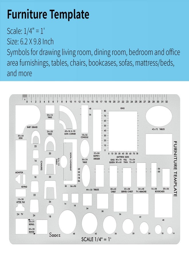 SOOEZ Architectural House Plan and Interior Design Template Kit - 1/4 Scale Drawing and Drafting Tools for Furniture and Architecture - Image 4