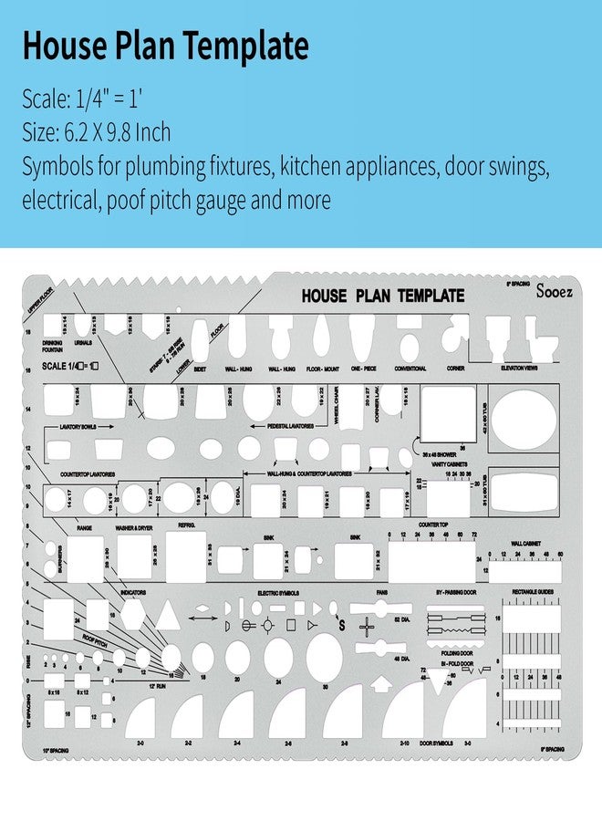 SOOEZ Architectural House Plan and Interior Design Template Kit - 1/4 Scale Drawing and Drafting Tools for Furniture and Architecture - Image 2