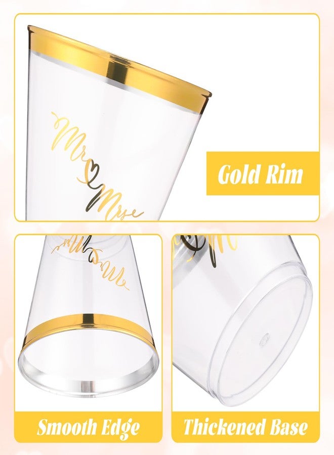 Funnymoom 100 Pack 9 oz Wedding Mr and Mrs Cups Gold Trim Bulk Engagement Cups Disposable Plastic Reception Clear Bridal Shower Drinking for Wedding Engagement Party - Image 3