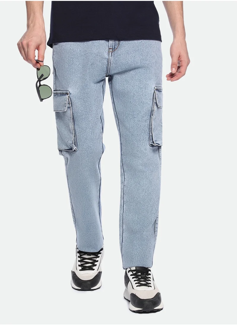 دينيس لينغو Straight Fit Mid Blue Men's Jeans with Button & Zip Closure (Denim)