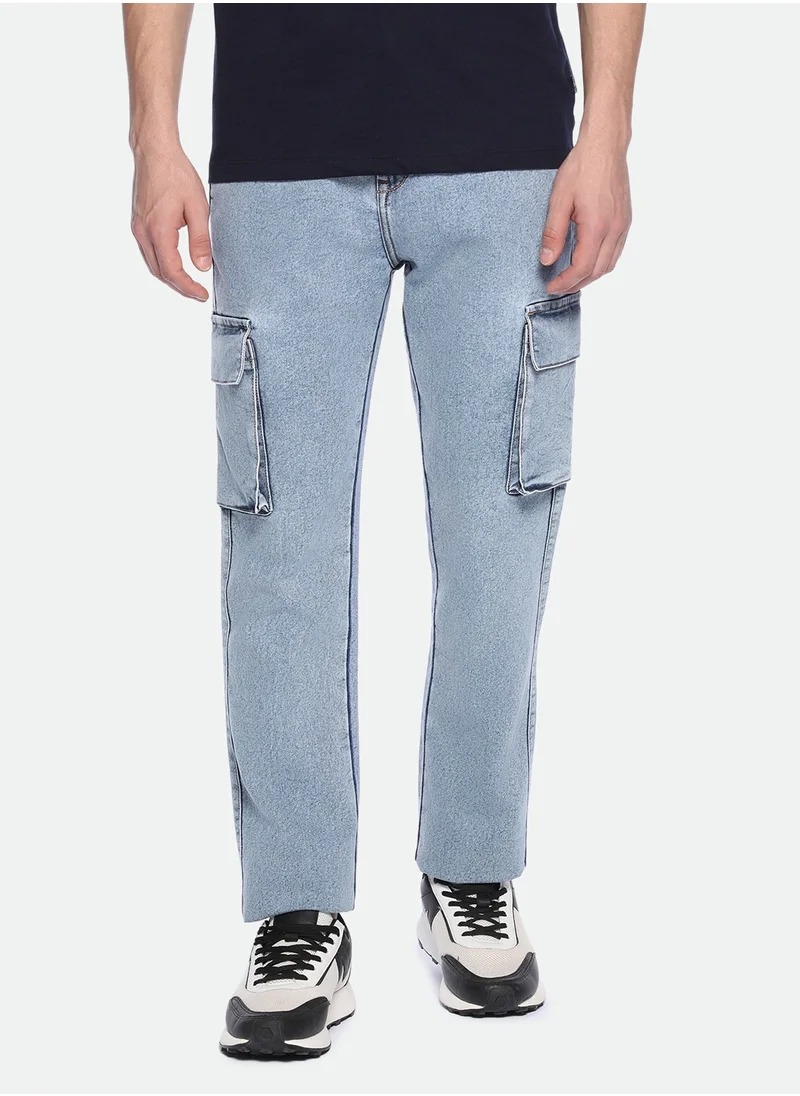 دينيس لينغو Straight Fit Mid Blue Men's Jeans with Button & Zip Closure (Denim)