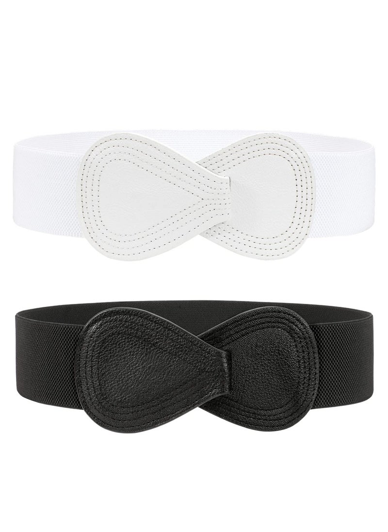 Generic 2-Piece Wide Waist Belt Set for Women – Vintage Leather Cinch Belt with Elastic Waistband for Dresses  - Image 1