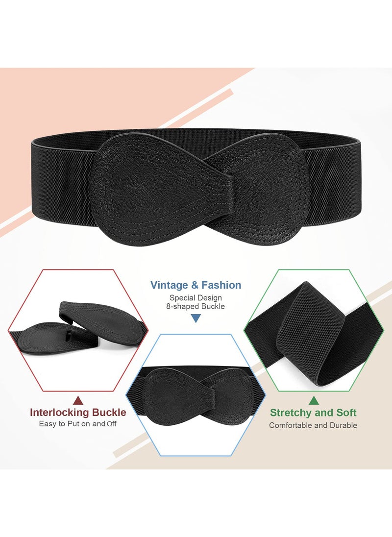 Generic 2-Piece Wide Waist Belt Set for Women – Vintage Leather Cinch Belt with Elastic Waistband for Dresses  - Image 4