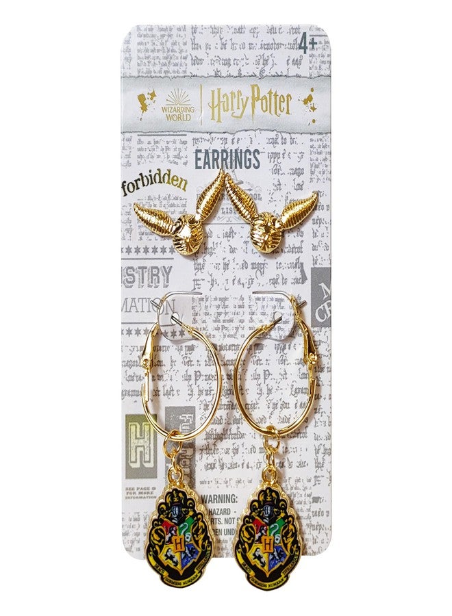 LUV HER Harry Potter Earrings 2 Hypoallergenic Earrings for Girls 1 Stud Earring 1 Fishhook Drop Earring Sets with Charms One Size Fits All Jewelry for Women Accessories Ages 4+ - Image 1