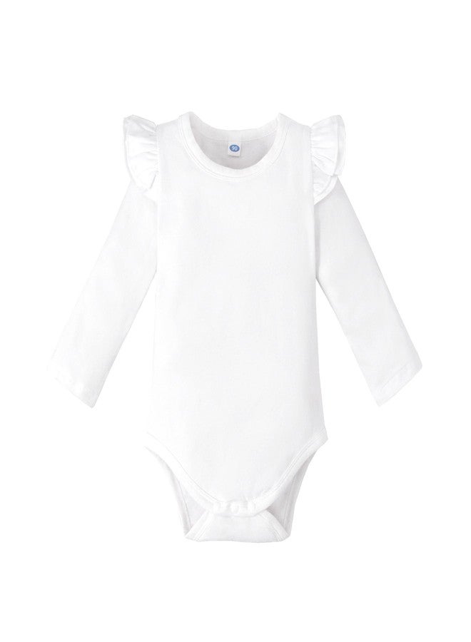 Magic Park 0-24M Infant Girl Romper Baby Girls Solid Color Bodysuit Toddler Ruffle Jumpsuit Shirts Casual Tops Baptism Shirt (Long_White, 18-24 Months) - Image 1