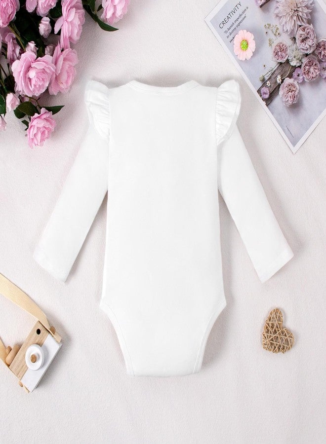 Magic Park 0-24M Infant Girl Romper Baby Girls Solid Color Bodysuit Toddler Ruffle Jumpsuit Shirts Casual Tops Baptism Shirt (Long_White, 18-24 Months) - Image 2