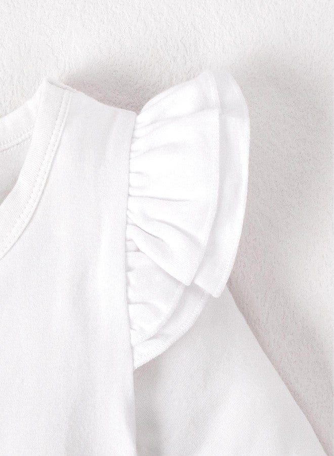 Magic Park 0-24M Infant Girl Romper Baby Girls Solid Color Bodysuit Toddler Ruffle Jumpsuit Shirts Casual Tops Baptism Shirt (Long_White, 18-24 Months) - Image 4