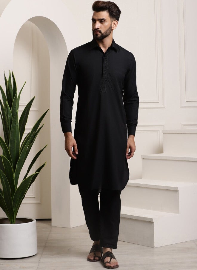 Sojanya Pure Cotton Black Kurta with Salwar for Men - Image 1