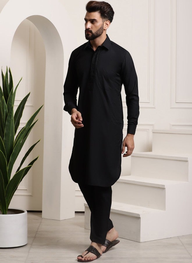 Sojanya Pure Cotton Black Kurta with Salwar for Men - Image 5