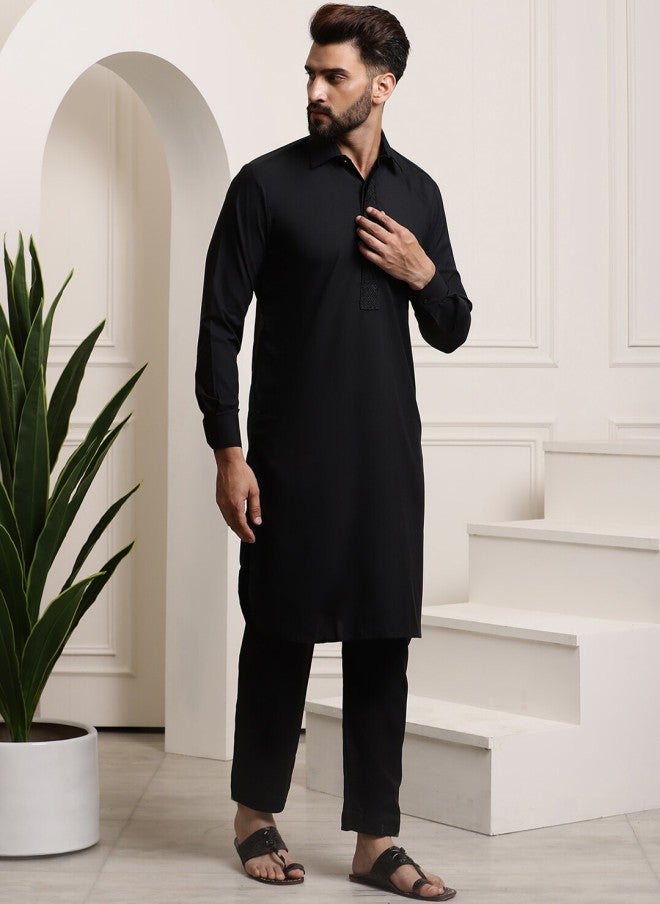 Sojanya Pure Cotton Black Kurta with Salwar for Men - Image 4