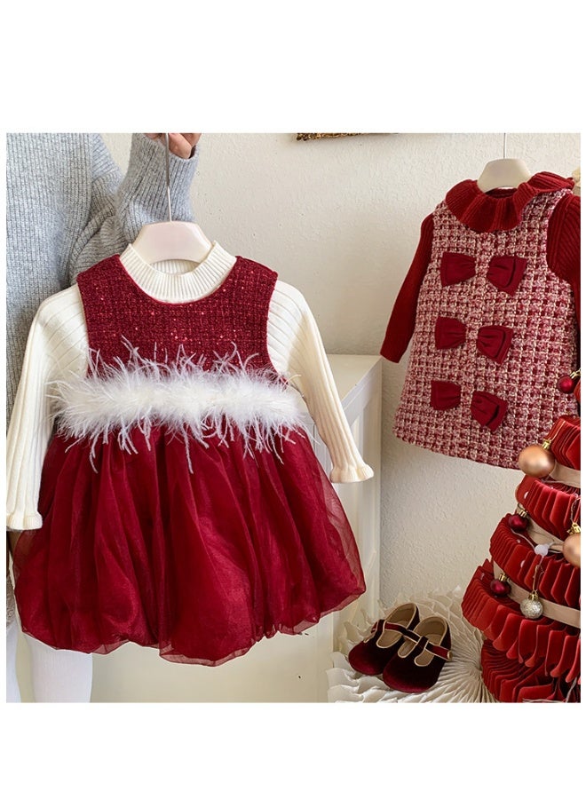 Teenager Girl Tweed Fashion Dress Casual Princess Designed Children Birthday Party Clothes Kids  Christmas Wedding Outfit - Image 2