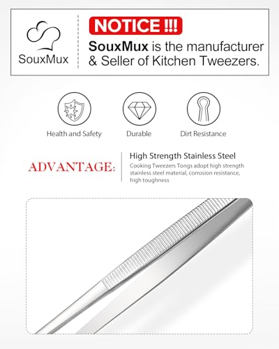 SouxMux 2 Pcs 10-inch Cooking Tweezers Tongs Precision Serrated Tips, Stainless Steel Professional Chef Tweezer Kitchen Tools for BBQ, Plating and Serving (Silver) - Image 4