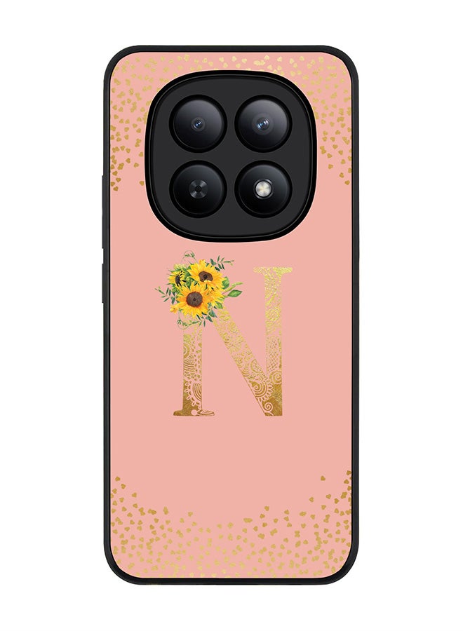 For Xiaomi Redmi Note 15 5G / Poco M8 Case,Slim fit Camera Protection, Shockproof Thin Phone cover  - Custom Floral Monogram - N  (Rose Pink )