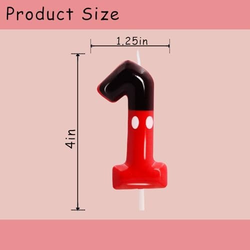 OGnomiFX 1st Black Red Birthday Candles for Boys Girls, Red Mouse Cake Topper Cupcake Decor, Cartoon Themed Birthday Party Decorations Supplies (Number 1) - Image 2