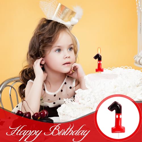 OGnomiFX 1st Black Red Birthday Candles for Boys Girls, Red Mouse Cake Topper Cupcake Decor, Cartoon Themed Birthday Party Decorations Supplies (Number 1) - Image 5