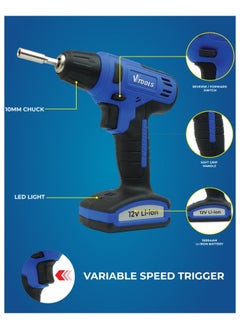 VTOOLS 12V Cordless Drill Driver, Up to 850RPM, Build-in Lithium-Ion Batteries 1.5 mAh, Powerful 16NM Torque, 10mm Chuck for Efficient Drilling & Fastening, 2 Years Warranty  - Image 2