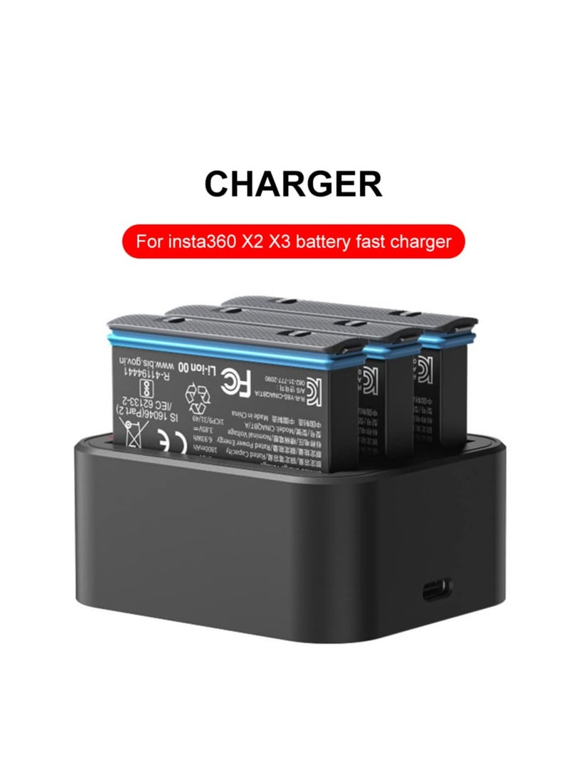 Action Camera Battery Fast Charger Hub Power Accessories Compatible with Insta 360 ONE X3/ONE X2 Action Camera Charging Stand Charge up to 3 Batteries Simultaneously  - Image 3