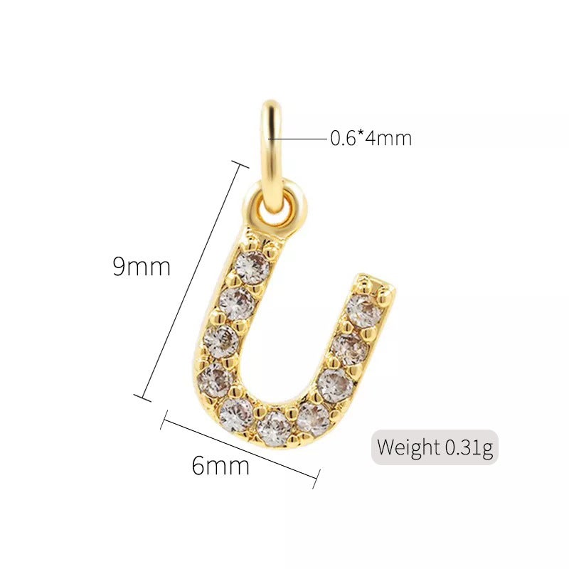 Exquisite simple micro inlaid zircon English 26 letter pendant necklace women 14k gold color pendant diy jewelry accessories H-10328（U）