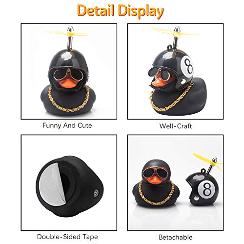 wonuu Rubber Duck Car Decorations Black Duck Car Dashboard Ornaments with Propeller Helmet for Adults (Black 8) - Image 2
