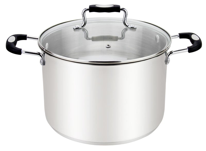 Millvado Stock Pot Large Stainless Steel 125 Quart StockPot Large Cooking Pot Clear Glass Lid and Measurement Markings Steam Hole Induction Gas Electric Compatible Big Boiling Pot