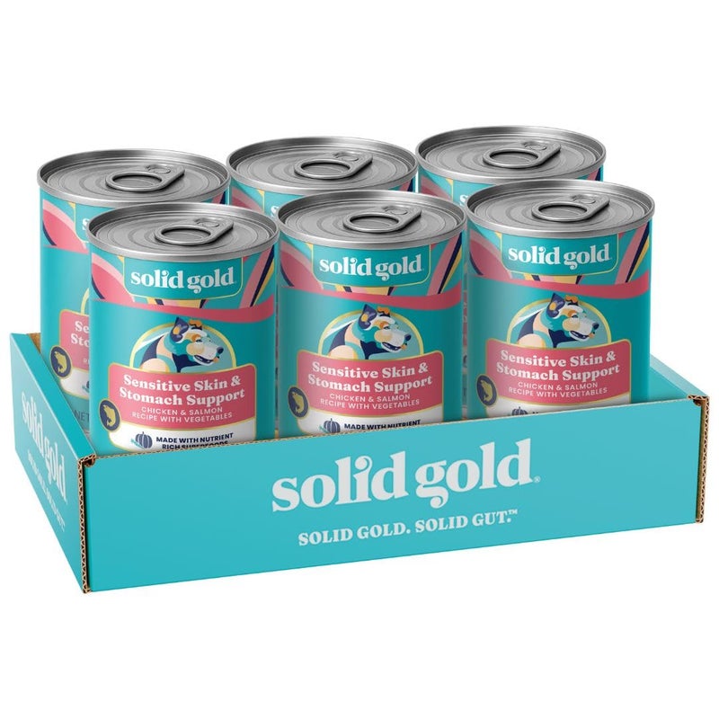 Solid Gold Sensitive Stomach Wet Dog Food for Adult & Senior Dogs - Grain Free Wet Dog Food w/Real Chicken, Salmon, Probiotics & Superfoods for Gut Health & Sensitive Stomach Support -6ct 12.5oz Cans - Image 1