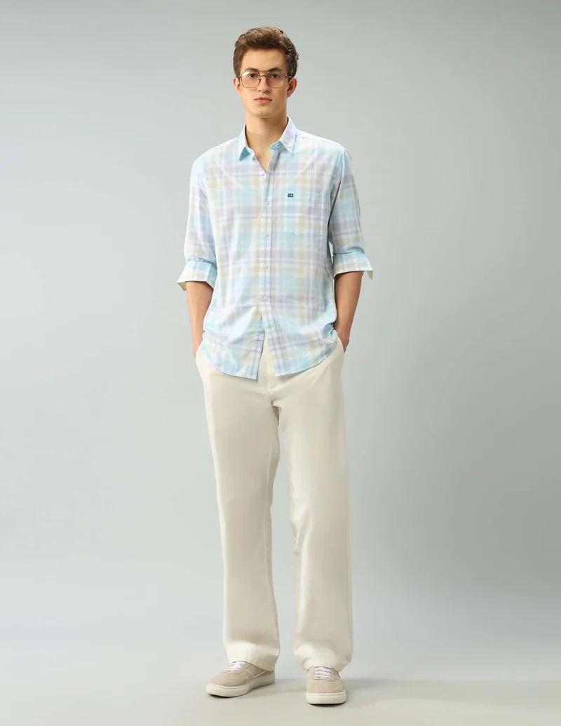 Arrow Light Green Air Soft Tartan Checked Regular Shirt for Men | Best Price UAE