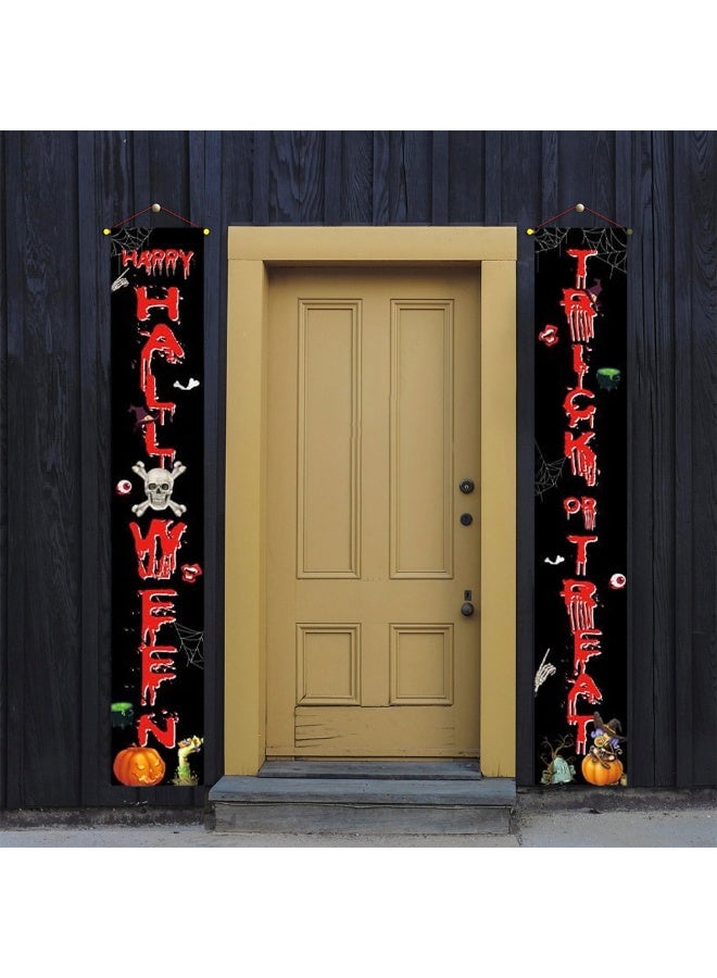 Porch Banner Trick or Treat Porch Signs Hanging Banner Welcome Signs Couplets Porch Flag for Gate Garden Front Door Home Outdoor Yard Party Decor Halloween (C) - Image 1