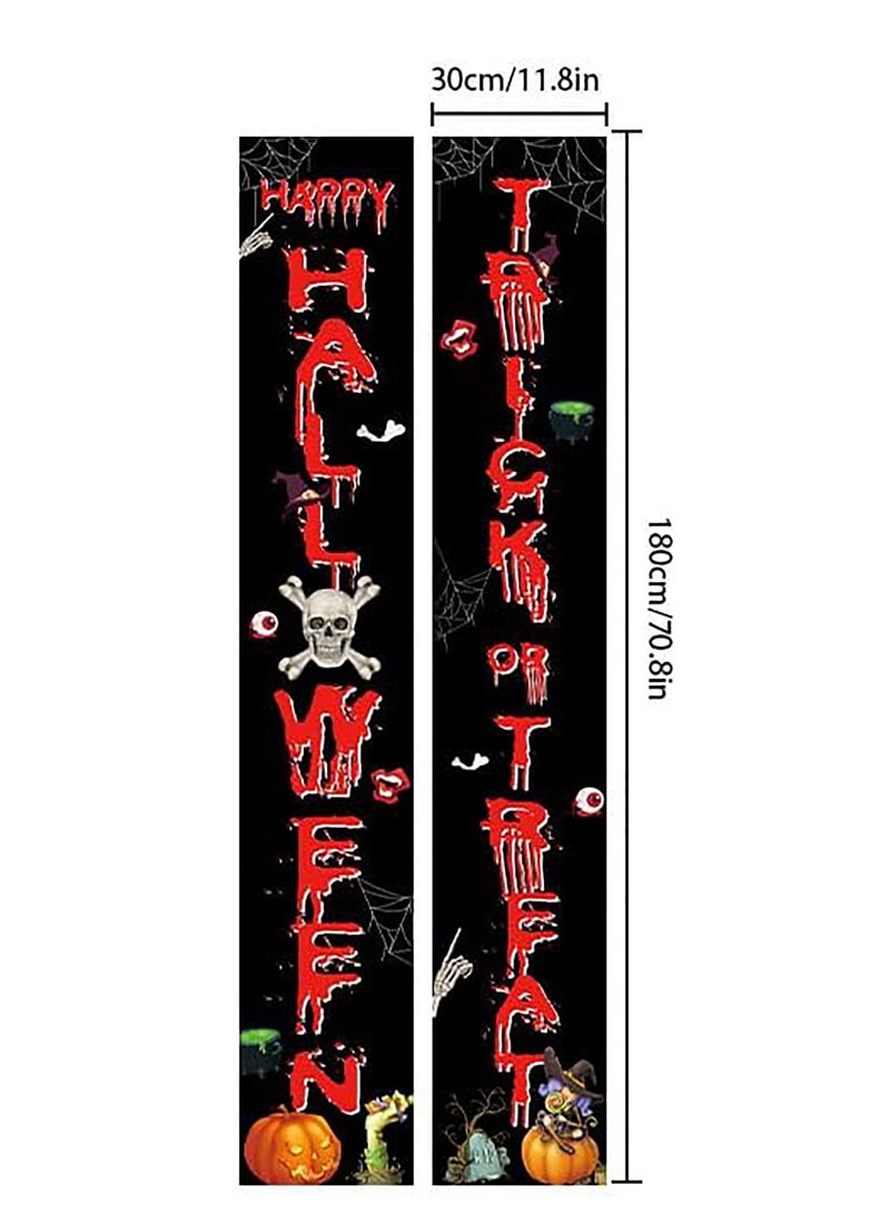 Porch Banner Trick or Treat Porch Signs Hanging Banner Welcome Signs Couplets Porch Flag for Gate Garden Front Door Home Outdoor Yard Party Decor Halloween (C) - Image 3