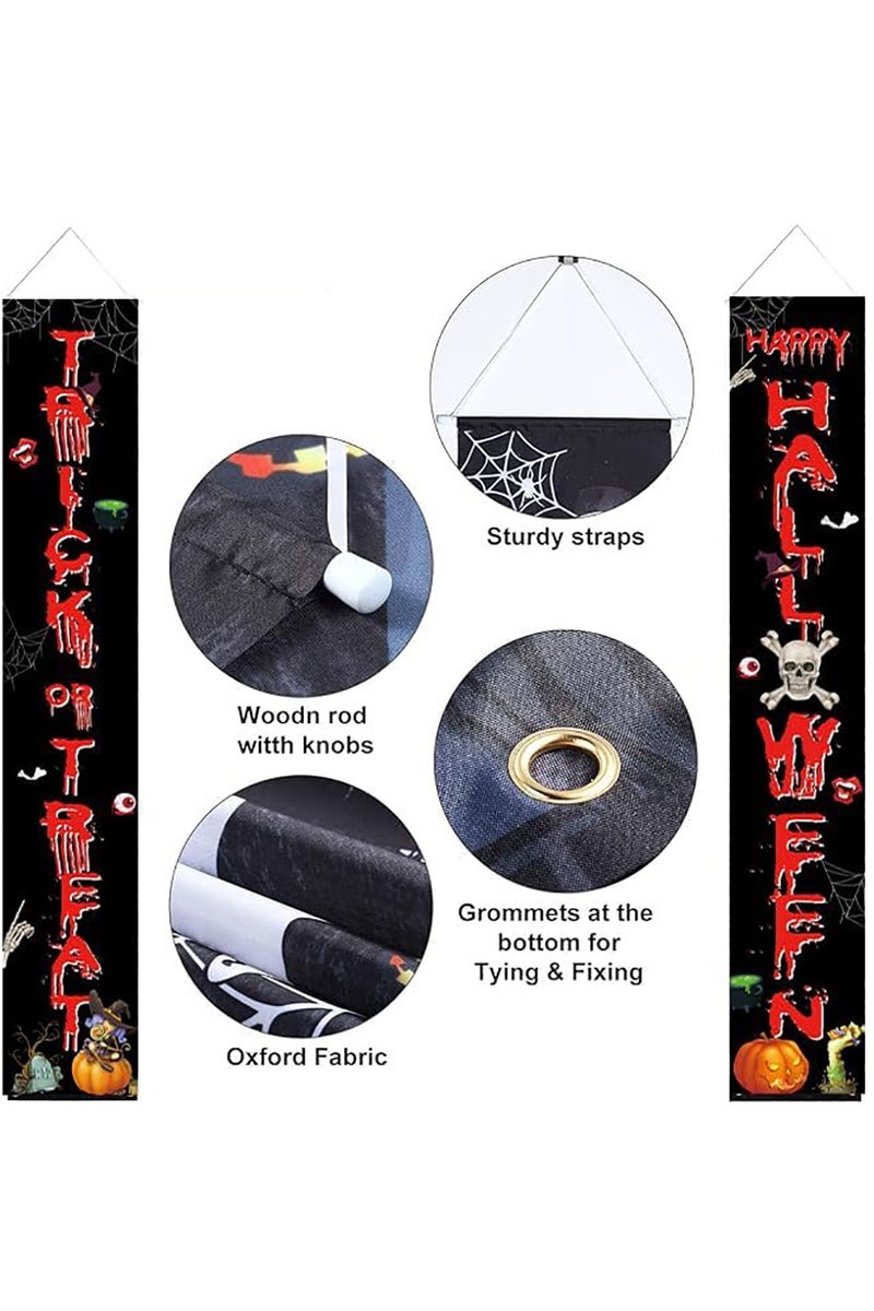 Porch Banner Trick or Treat Porch Signs Hanging Banner Welcome Signs Couplets Porch Flag for Gate Garden Front Door Home Outdoor Yard Party Decor Halloween (C) - Image 2