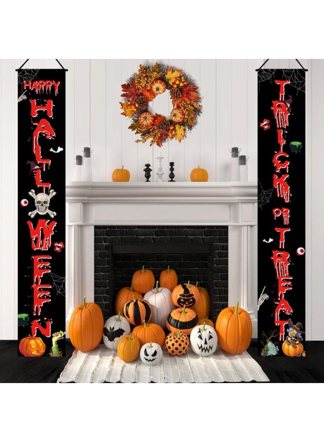 Porch Banner Trick or Treat Porch Signs Hanging Banner Welcome Signs Couplets Porch Flag for Gate Garden Front Door Home Outdoor Yard Party Decor Halloween (C) - Image 4