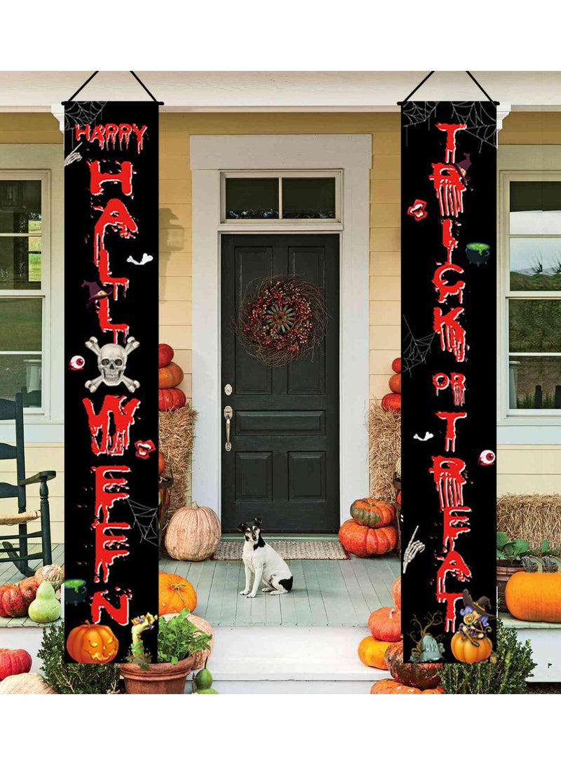 Porch Banner Trick or Treat Porch Signs Hanging Banner Welcome Signs Couplets Porch Flag for Gate Garden Front Door Home Outdoor Yard Party Decor Halloween (C) - Image 5