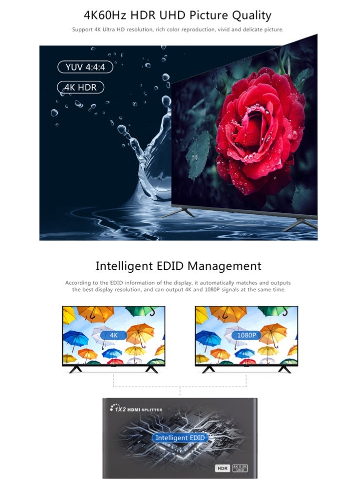 لينكينج موزع HDMI 1x2 بدقة 4K بسرعة 60 هرتز موديل LKV312EDID-V3.0 لينكينج - Image 5