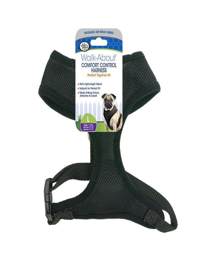 Four Paws Walk-About Comfort Control No-Pull Harness for Dogs, Adjustable Soft Padded Breathable Air Mesh Dog Vest for Walking, Black, Large - Image 1